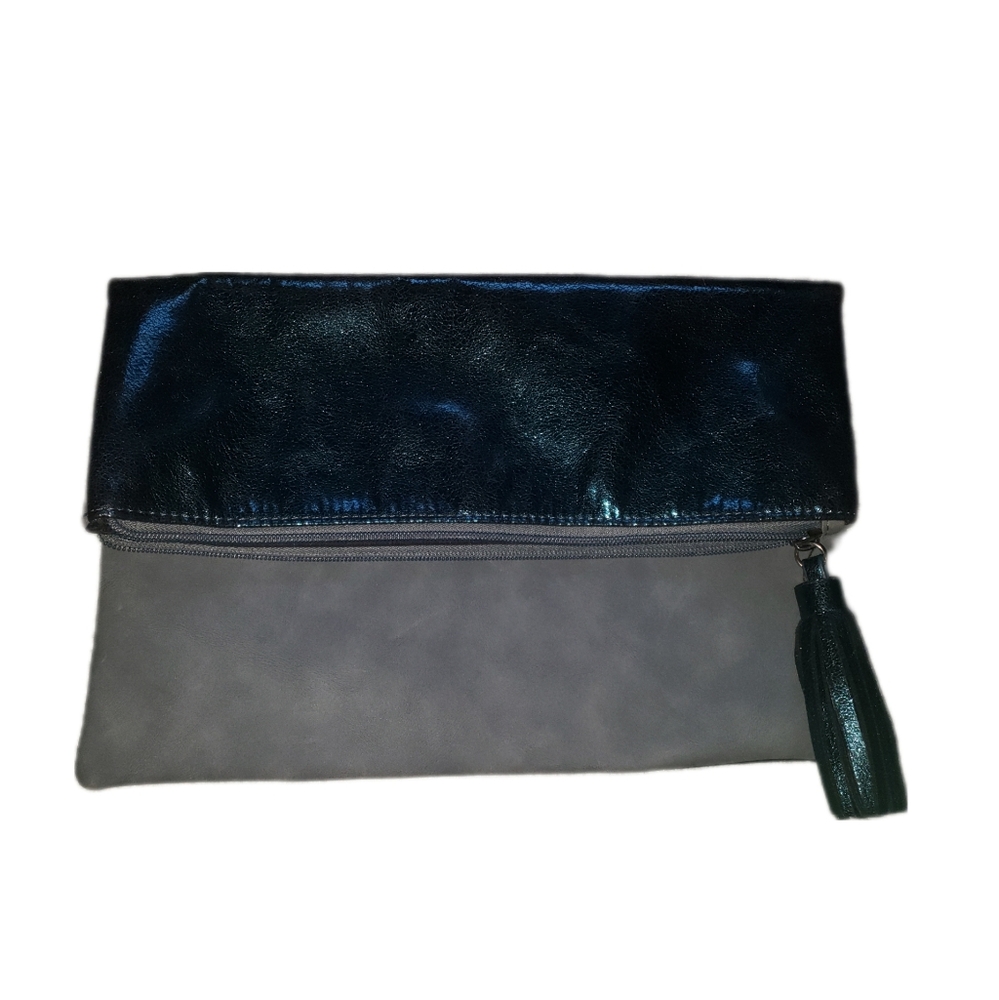 Teal Metallic Fold Over Lord & Taylor Clutch